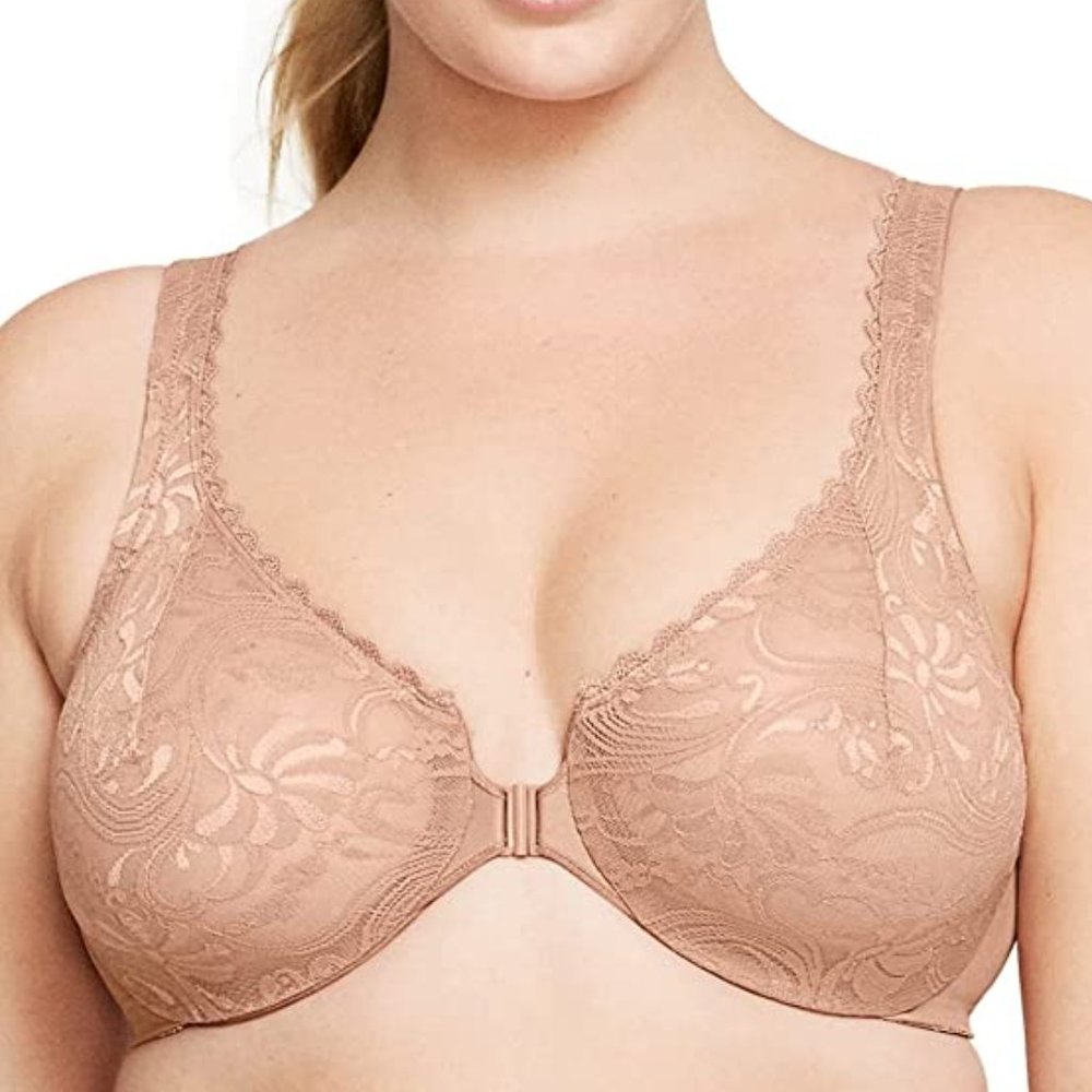 Glamorise WonderWire Front-Closure Stretch Lace Bra - size 42F NWOT